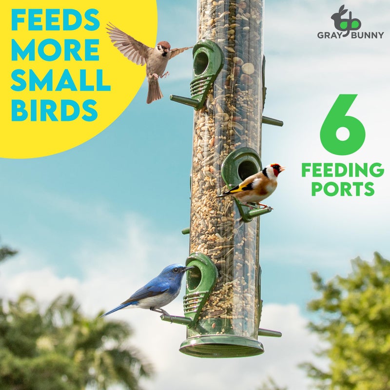 Gray Bunny Metal Bird Feeders for Outdoors Hanging  6-Port Metal Bird Feeder Tube  Durable  Chew-Proof and Rust-Proof  16 Inches - Image 2